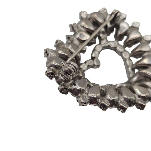 VTG Brooch Heart Shape Love Gift Sparkle Rhinestone SilverTone Romance Glam Stmt - Picture 8 of 9
